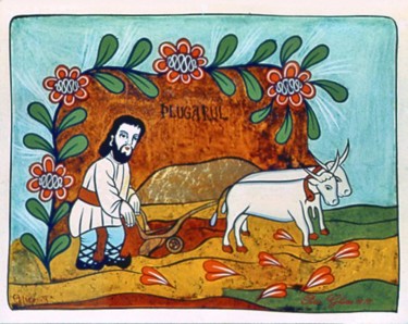 Malerei mit dem Titel "Farmer" von Peter Ghetu, Original-Kunstwerk, Öl