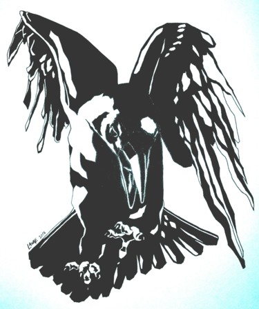 Dibujo titulada "Le corbeau" por Laure Joss, Obra de arte original, Tinta