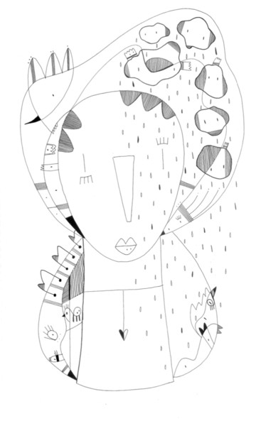 Рисунок под названием "Lady Rainfall" - Petita Lechatrose, Подлинное произведение искусства, Графит