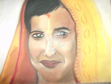 Dessin intitulée "Femme d'Inde" par Bulle, Œuvre d'art originale