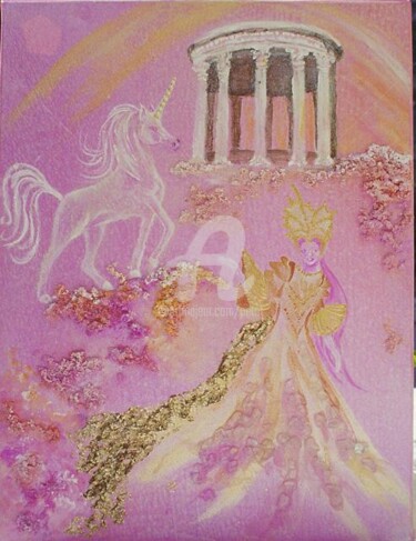 Peinture intitulée "Fée à la licorne" par Jhp Creations - Joelle Hagoulon-Petot, Œuvre d'art originale