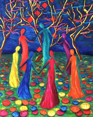 Schilderij getiteld "Women's Circle" door Irina Petrova, Origineel Kunstwerk, Olie