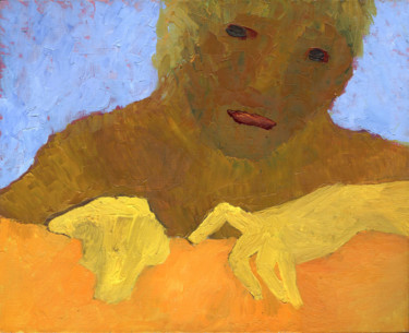 Painting titled "YELLOW GLOVES" by Petr Ldin, Original Artwork, Oil