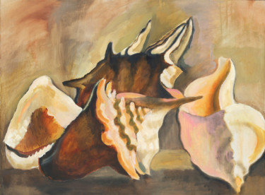Pintura intitulada "SEPIA SEASHELLS" por Petr Ldin, Obras de arte originais, Óleo