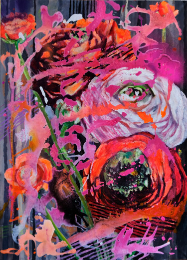 Fairy-tale Ranunculus Schilderij, acryl, expressionisme, kunstwerk door Petr Ldin