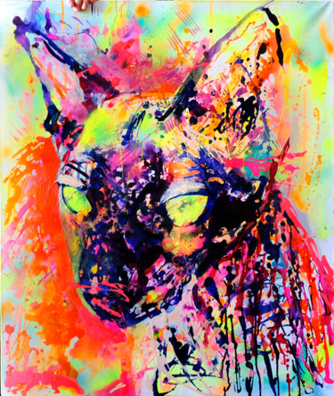 Sphynx cat Schilderij getiteld "Sphynx cat" door Petr Ldin, Origineel Kunstwerk, Acryl