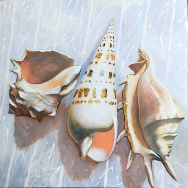 Malerei mit dem Titel "WHITE SEASHELLS" von Petr Ldin, Original-Kunstwerk, Öl