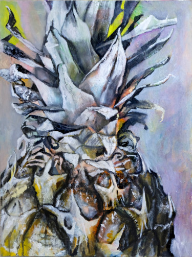 A silver pineapple Peinture intitulée "A silver pineapple" par Petr Ldin, Œuvre d'art originale, Huile