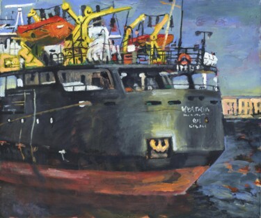 Schilderij getiteld "A barge" door Petr Ldin, Origineel Kunstwerk, Olie