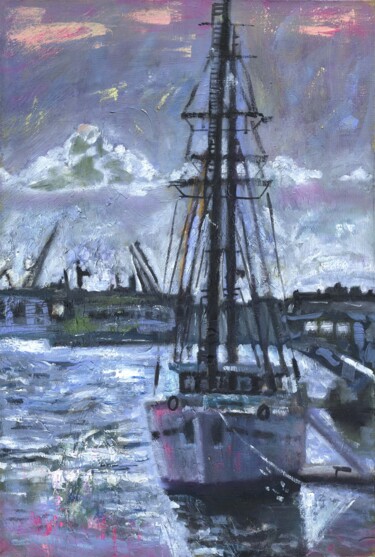 Painting titled "A yacht" by Petr Ldin, Original Artwork, Oil