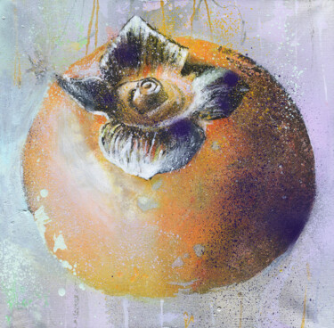 Painting titled "Ripe persimmon" by Petr Ldin, Original Artwork, Acrylic