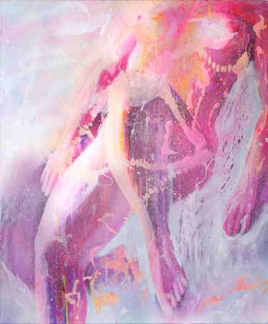 Painting titled ""Pink Nude on Cloud" by Petr Ldin, Original Artwork, Acrylic