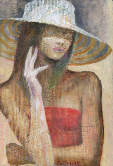 Painting titled "Lady with a Hat" by Petr Ldin, Original Artwork, Oil