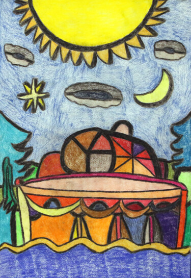 Desenho intitulada "Tisch mit Torte" por Petra Griesert, Obras de arte originais, Conté