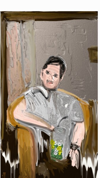 Arts numériques intitulée "Mann im Sessel nach…" par Petra Hüther, Œuvre d'art originale, Peinture numérique