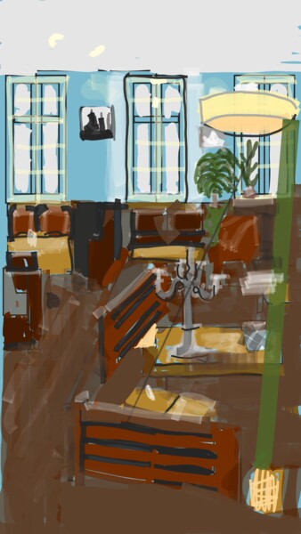 Digitale Kunst mit dem Titel "Coffee Fellows Mman…" von Petra Hüther, Original-Kunstwerk, Digitale Malerei