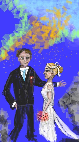 Digitale Kunst mit dem Titel "Hochzeitspaar 13x7…" von Petra Hüther, Original-Kunstwerk, Digitale Malerei