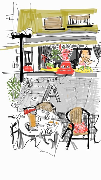 Digital Arts titled "Cafe 15 in Kaisersl…" by Petra Hüther, Original Artwork, Digital Painting