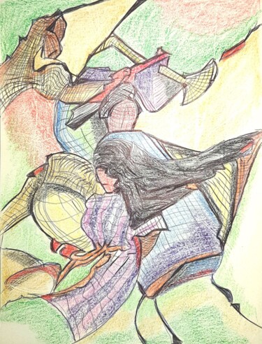 Disegno intitolato "Skizze ausgelöst du…" da Petra Hüther, Opera d'arte originale, Matite colorate