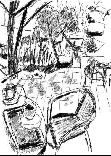 Digitale Kunst mit dem Titel "Cafe Amadeus Garten" von Petra Hüther, Original-Kunstwerk, Digitale Malerei