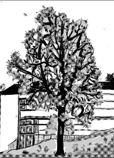 Digitale Kunst mit dem Titel "Baum an Göllheimer…" von Petra Hüther, Original-Kunstwerk, Digitale Malerei