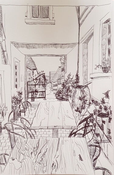 Zeichnungen mit dem Titel "Goldenes Ross Göllh…" von Petra Hüther, Original-Kunstwerk, Kugelschreiber