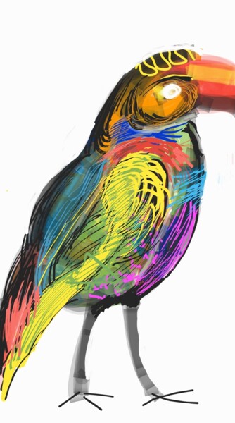 Digitale Kunst mit dem Titel "Vogel im Park" von Petra Hüther, Original-Kunstwerk, Digitale Malerei