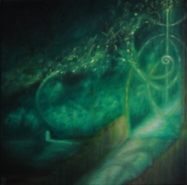 Painting titled "Emerald night" by Petra Jacenkova, Original Artwork, Oil Mounted on Wood Stretcher frame