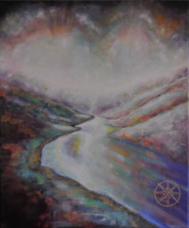Painting titled "With the flow" by Petra Jacenkova, Original Artwork, Oil Mounted on Wood Stretcher frame