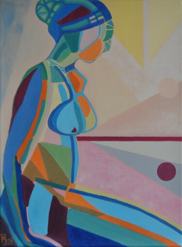 Painting titled "Woman" by Petra Jacenkova, Original Artwork, Oil Mounted on Wood Stretcher frame