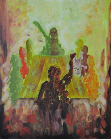 Painting titled "La Sainte Cruauté m…" by Petra Jacenkova, Original Artwork, Oil Mounted on Cardboard