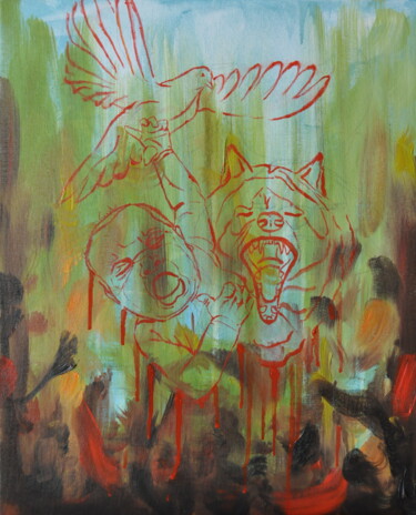 Malerei mit dem Titel "La Sainte Cruauté m…" von Petra Jacenkova, Original-Kunstwerk, Öl Auf Karton montiert