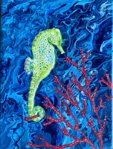 Painting titled "Seahorse" by Petra Farac, Original Artwork, Acrylic