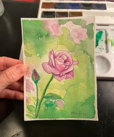 Painting titled "Rose" by Petra Farac, Original Artwork, Watercolor