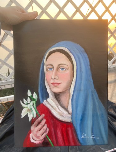Schilderij getiteld "Virgin Mary" door Petra Farac, Origineel Kunstwerk, Olie