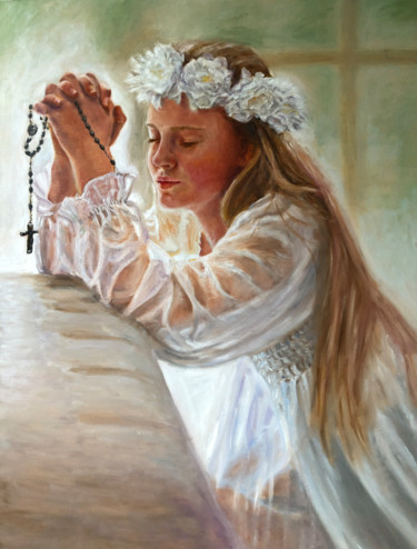 Painting titled "Pray for you" by Petra Gruiters, Original Artwork, Oil