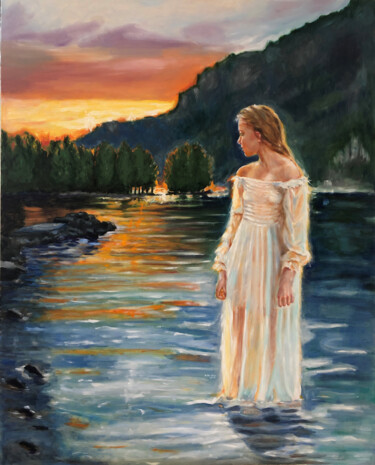 Painting titled "River of life" by Petra Gruiters, Original Artwork, Oil