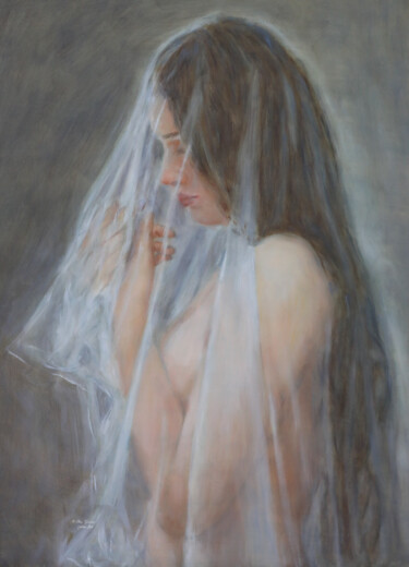 Painting titled "The veil" by Petra Gruiters, Original Artwork, Oil