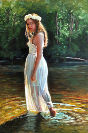 Peinture intitulée "Longing is a river" par Petra Gruiters, Œuvre d'art originale, Huile Monté sur Panneau de bois