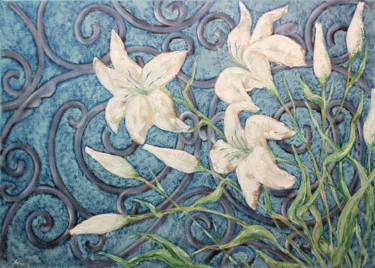 Картина под названием "white flowers" - Andrey Petrakov, Подлинное произведение искусства, Масло