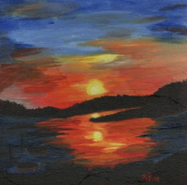 Malerei mit dem Titel "Sonnenuntergang - G…" von Petra Wohlwerth, Original-Kunstwerk, Öl