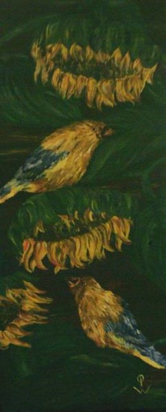Malerei mit dem Titel "Grünfinken" von Petra Wohlwerth, Original-Kunstwerk