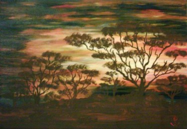 Malerei mit dem Titel "African Sunset" von Petra Wohlwerth, Original-Kunstwerk