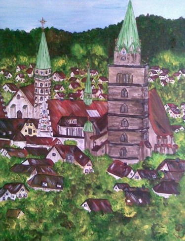 Malerei mit dem Titel "Über den Dächern vo…" von Petra Wohlwerth, Original-Kunstwerk