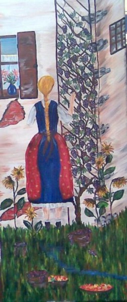 Malerei mit dem Titel "Im Garten" von Petra Wohlwerth, Original-Kunstwerk