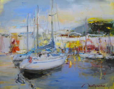 Painting titled "Yachts. Sea landsca…" by Yuriy Petrenko, Original Artwork, Oil