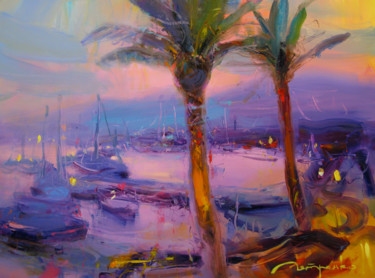 Malerei mit dem Titel "Evening landscape" von Yuriy Petrenko, Original-Kunstwerk, Öl