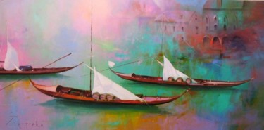 Painting titled "Boats" by Yuriy Petrenko, Original Artwork, Oil