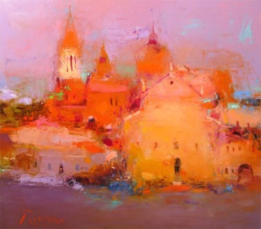 Картина под названием "Evening city" - Yuriy Petrenko, Подлинное произведение искусства, Масло