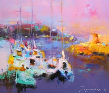 Painting titled "sailboats" by Yuriy Petrenko, Original Artwork, Oil